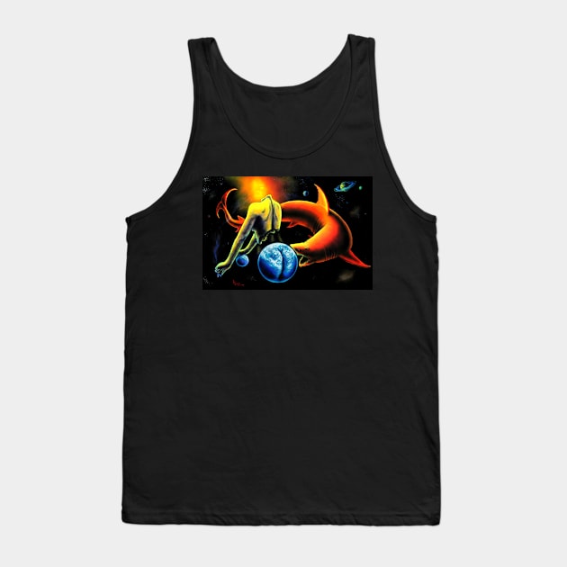 Trippy Cool Psychedelic Surreal Neon Space Shark Tank Top by VincentMonaco